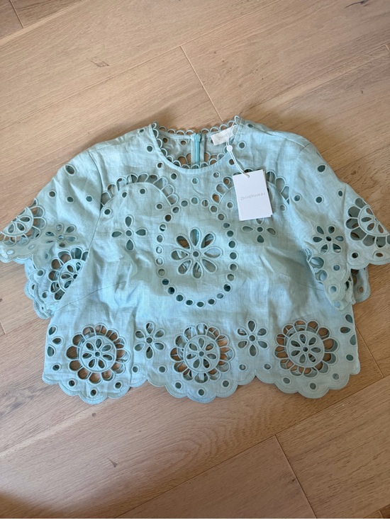 Zimmermann Tops - Zimmermann Mint Embroidered Eyelet Bodice Crop Top